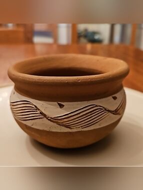 Terracotta Pottery Bowl With White Band Vintage from Philippines